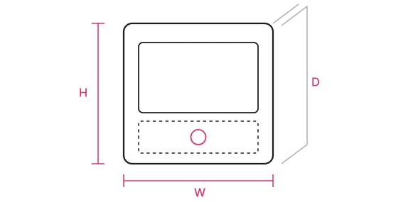 SENS unit schematic showing width, depth, and height