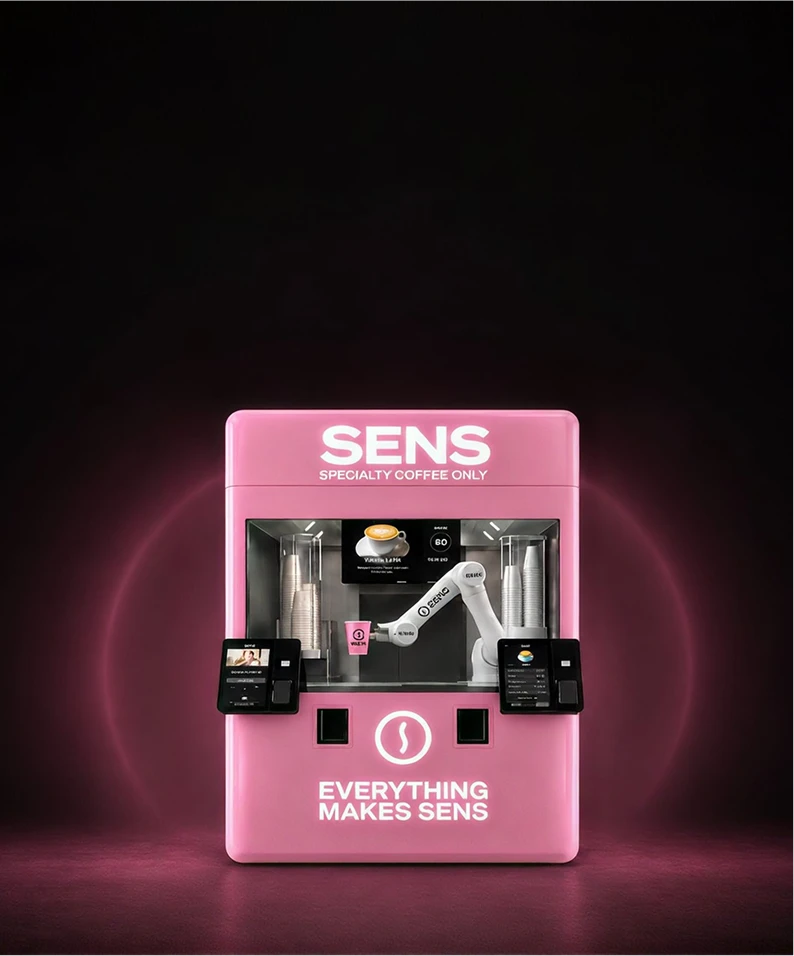 Pink SENS robotic coffee kiosk