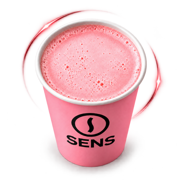 Strawberry milk in a pink SENS cup
